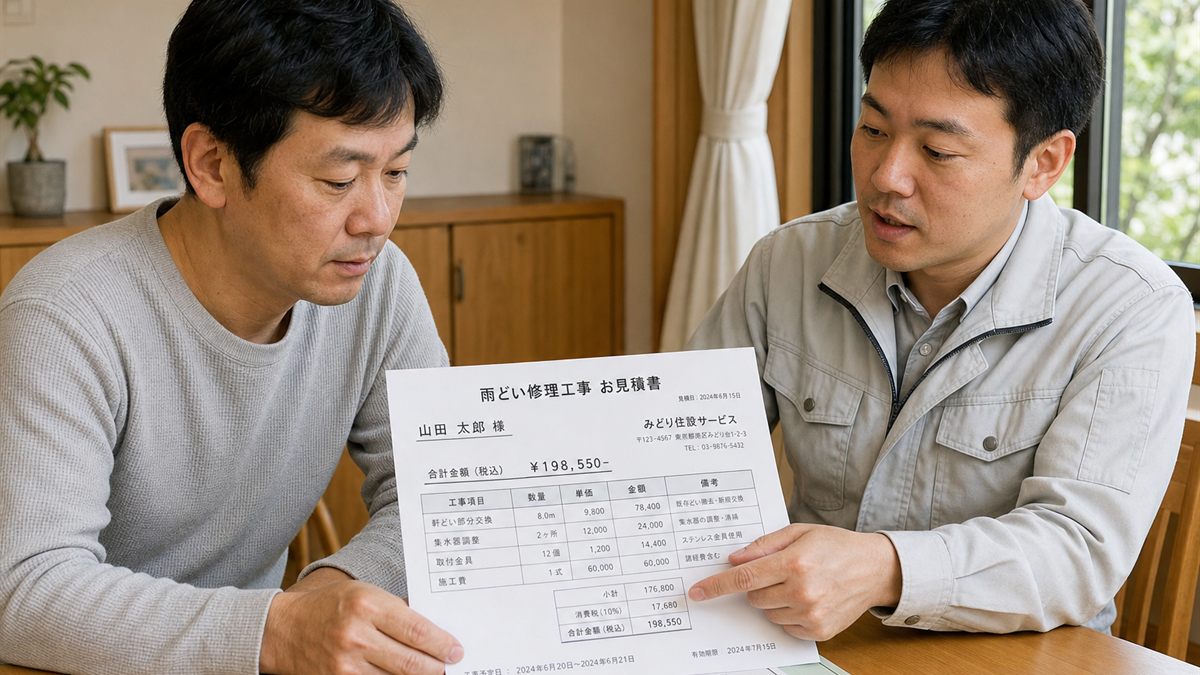 見積書を見ながら説明を受ける場面