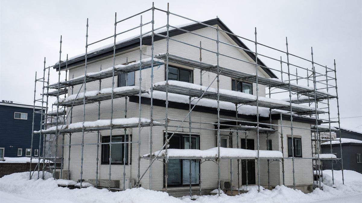 雪の中の足場