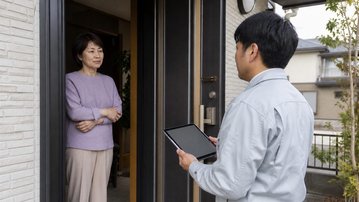 玄関先で訪問してきた相手と話す住まい手