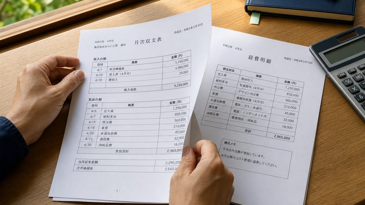 書類を確認する手元