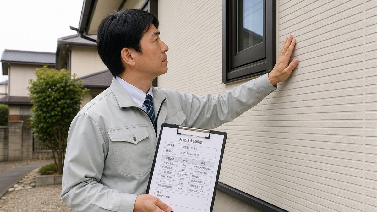 建物を調べる調査員