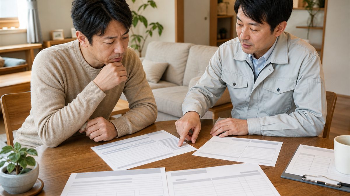 見積書を前に話し合う住まい手と担当者