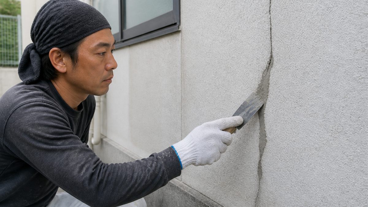 外壁を補修する作業