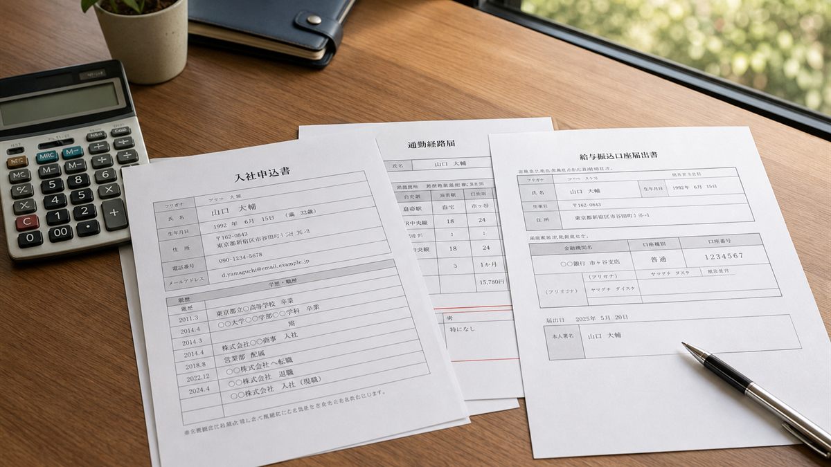 申請書類と電卓