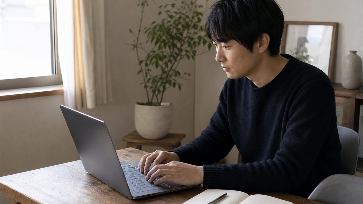 パソコンで調べ物をする様子