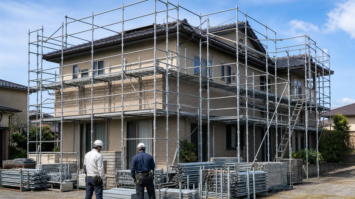 屋根と外壁の足場
