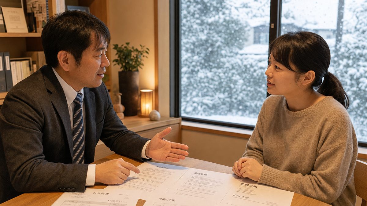 冬の室内での打ち合わせ