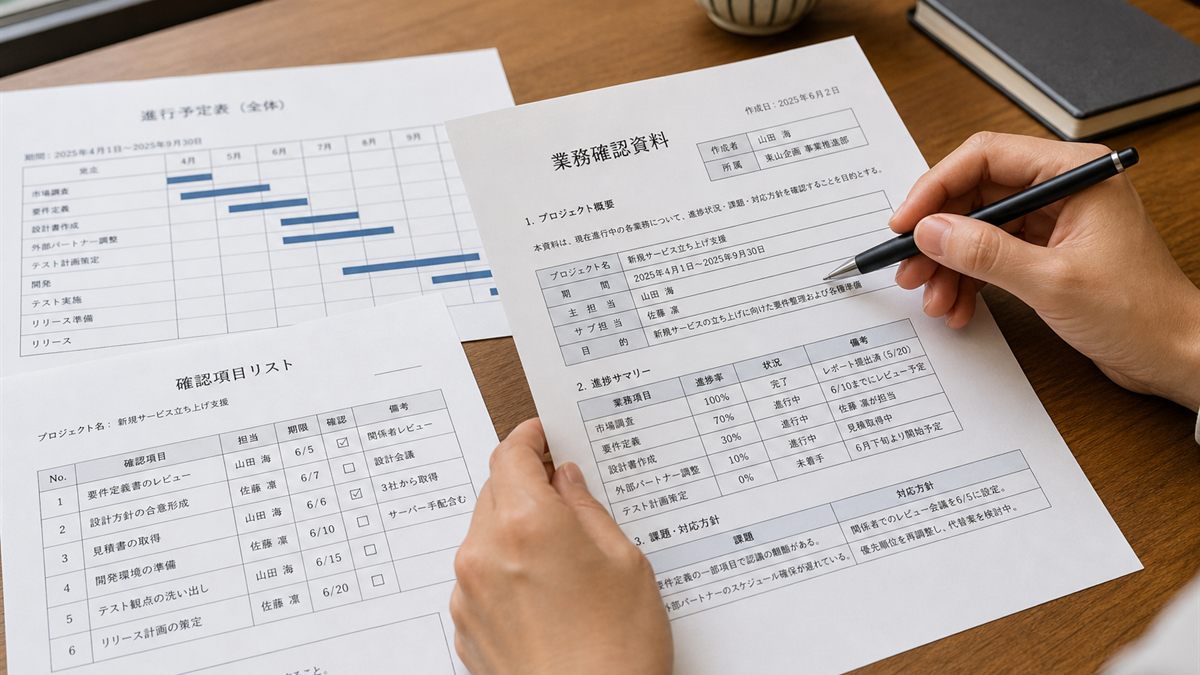 書類を確認する手元