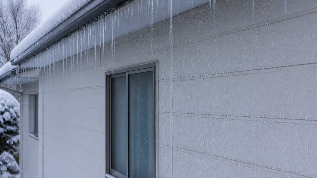 つららが下がる冬の住宅の外壁