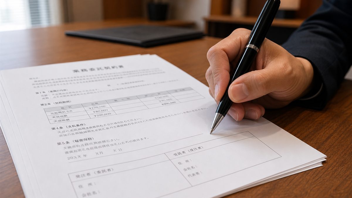 書類に署名する手元