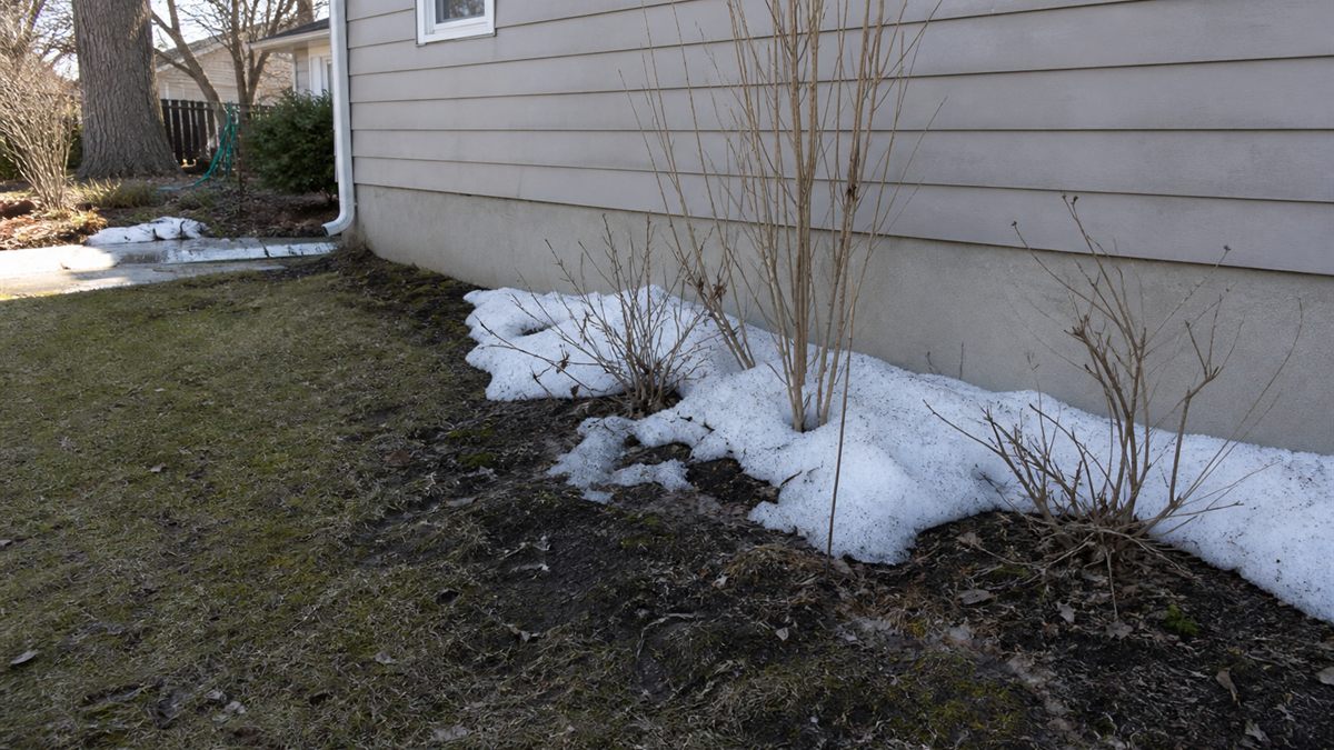 雪の残る住宅の周囲