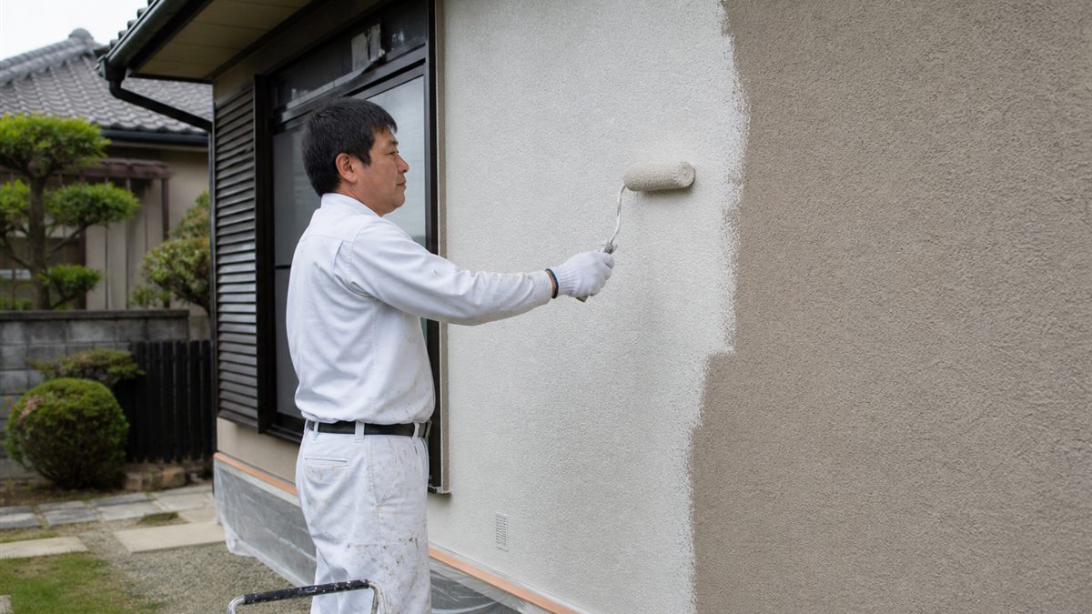 外壁の下塗り作業