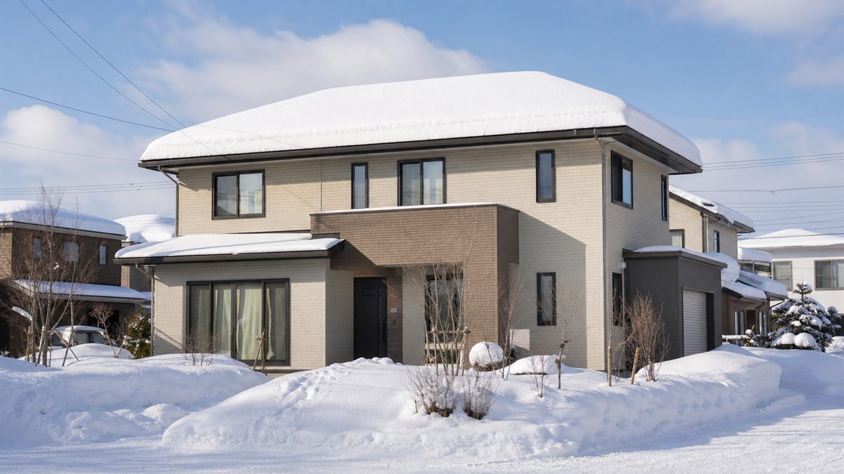 雪が積もったままの住宅の屋根