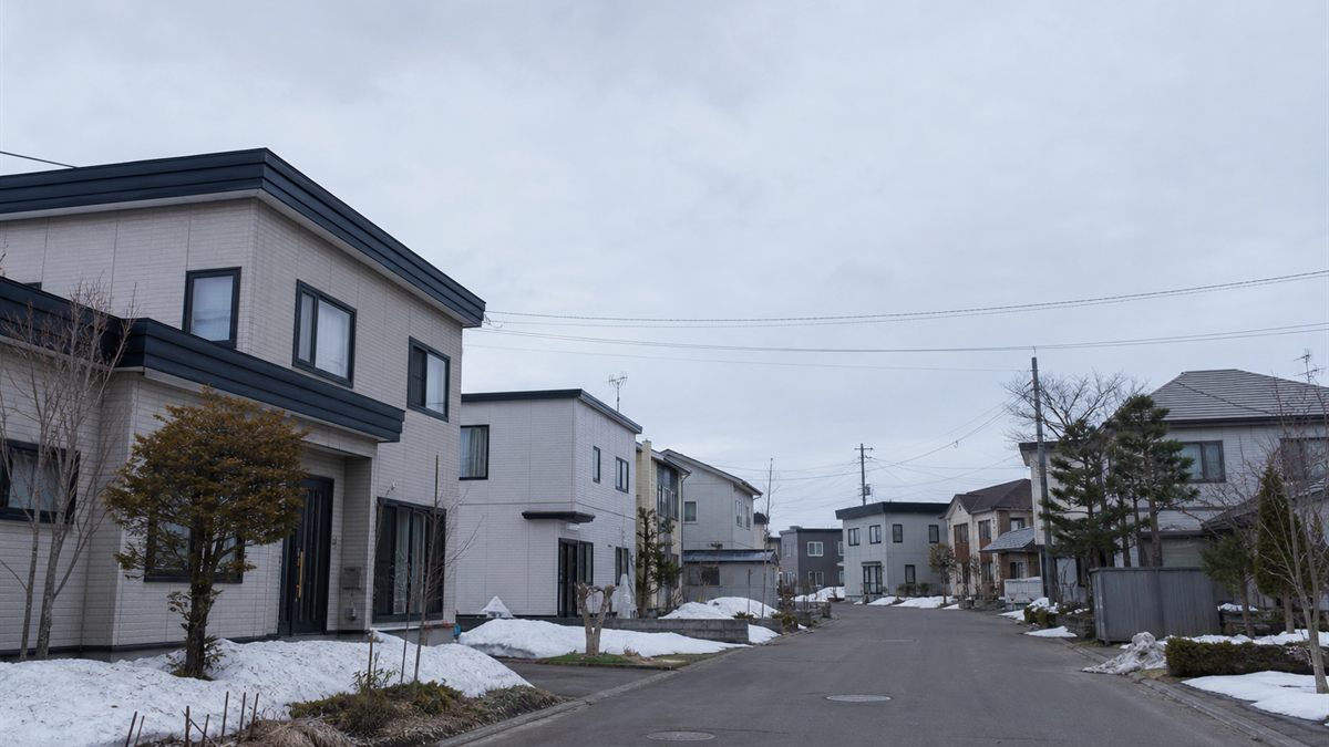 北海道の住宅街に並ぶ平らな屋根