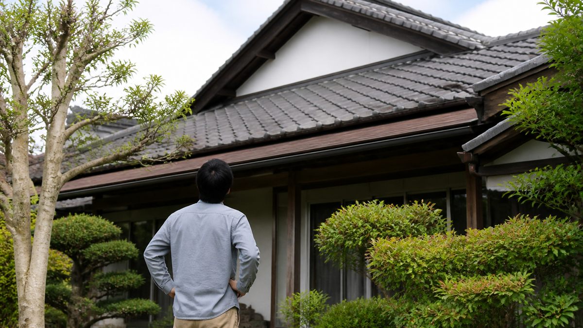 地上から屋根を見る