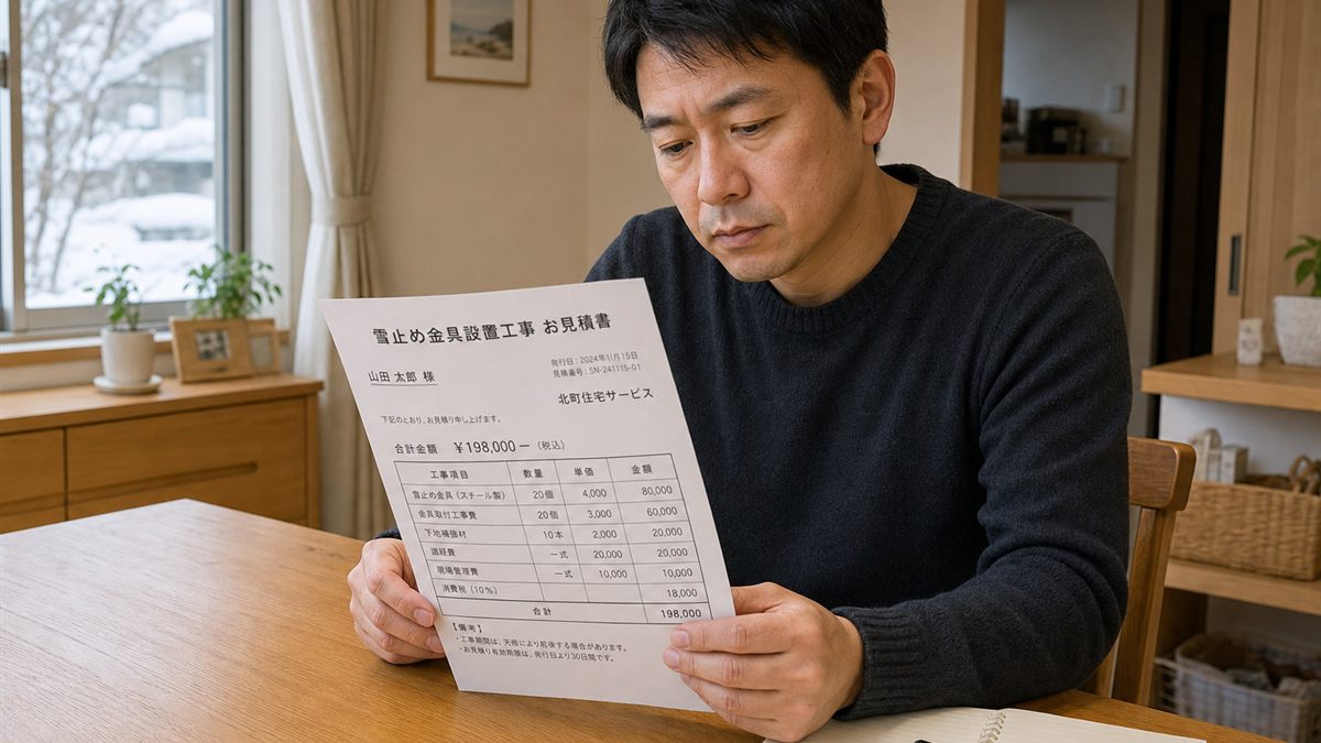雪止め工事の見積書を確かめる