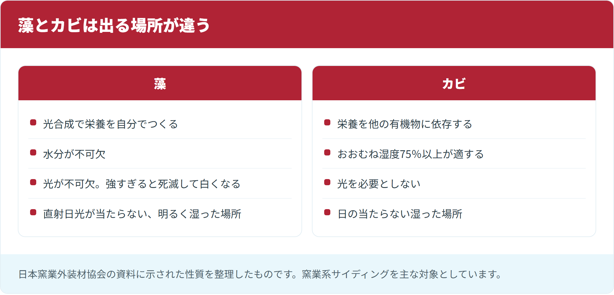 藻とカビは出る場所が違う